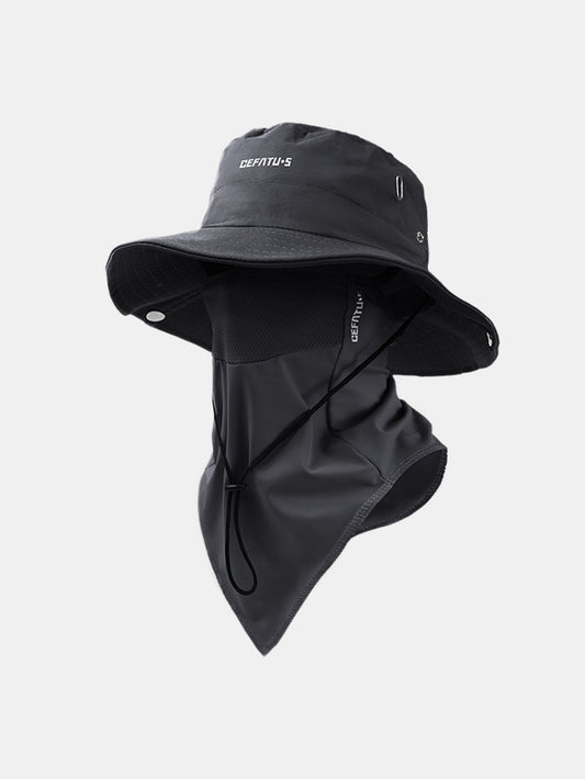 Foldable Wide-Brim Sun Hat with Breathable Mesh Face Mask for Outdoor Use