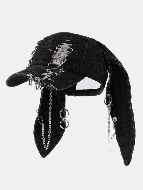 Distressed Rabbit Ear Baseball Cap in Punk Street Hip Hop Style