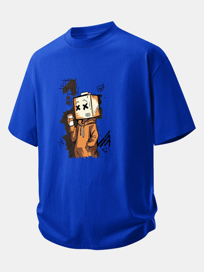 Comfortable Cartoon Box Head Graphic Cotton T-Shirt
