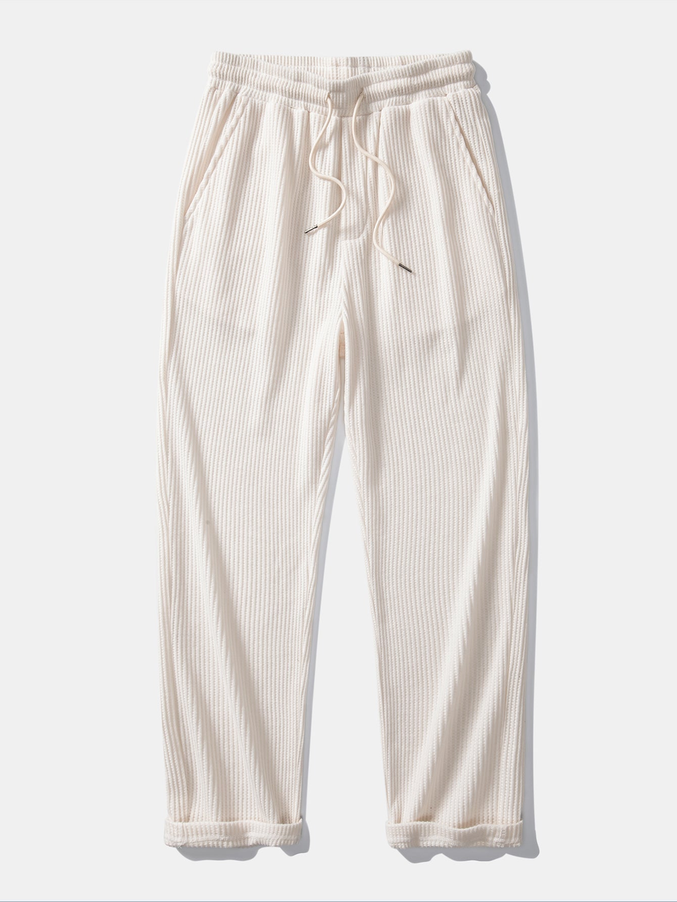 Two-Piece Contrast Waffle Set: T-Shirt with Pocket & Drawstring Knitted Pants