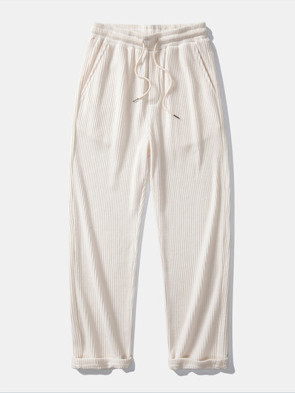 Textured Contrast Johnny Collar Knit Polo with Drawstring Waffle Knit Pants