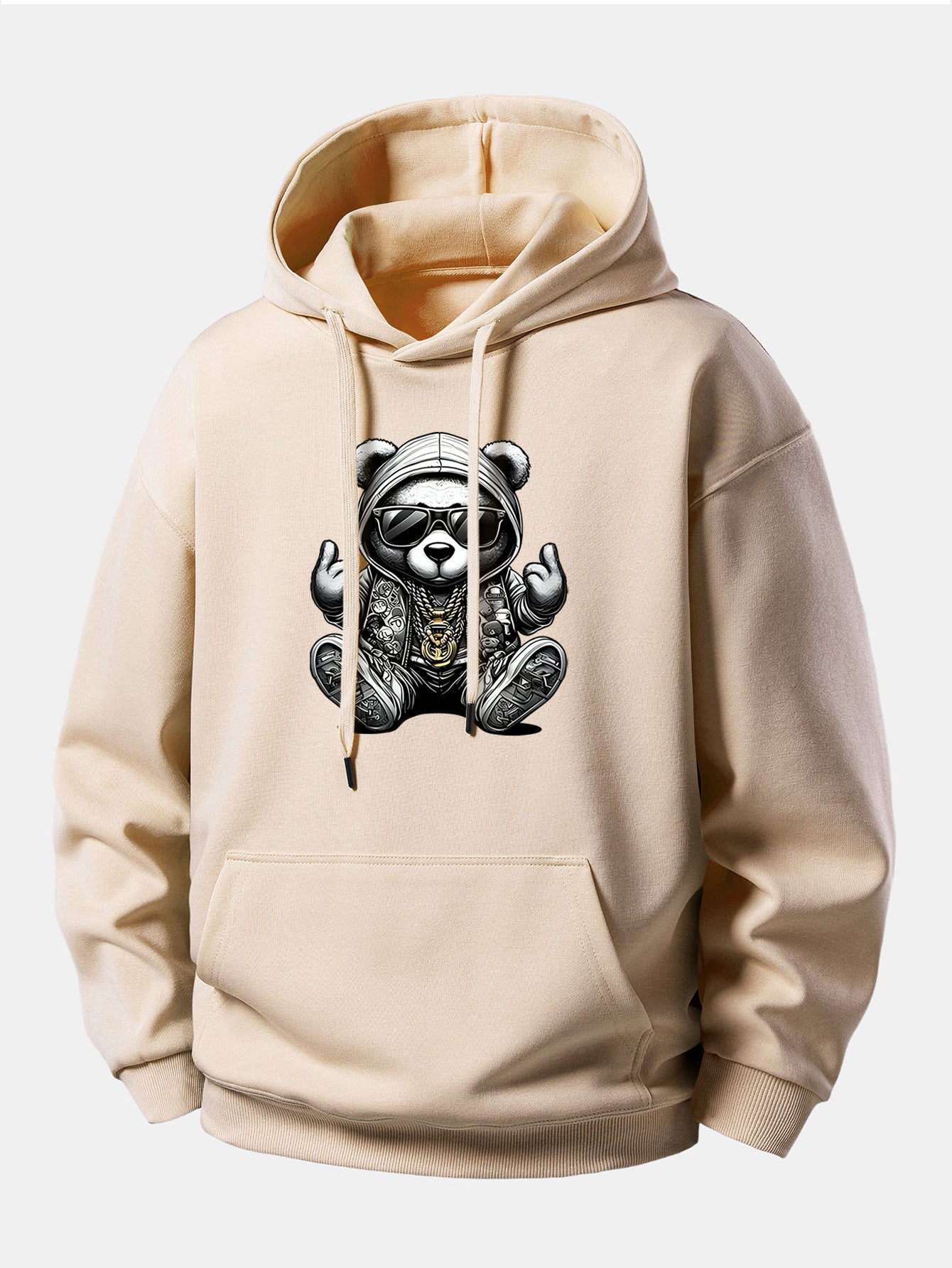 Relaxed Fit Hoodie with Hip Hop Bear Graphic