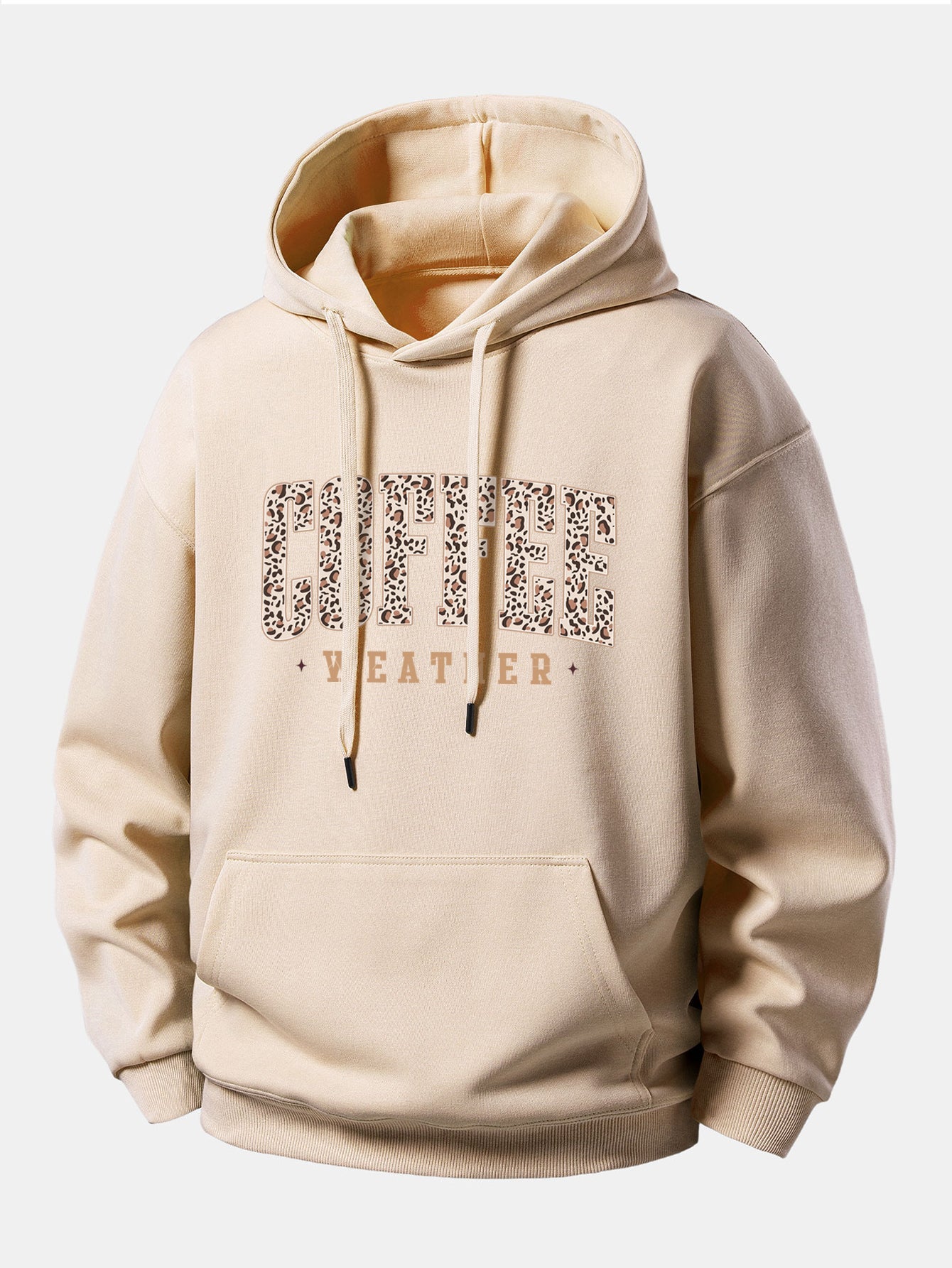 Relaxed Fit Hoodie with Leopard Coffee Weather Print