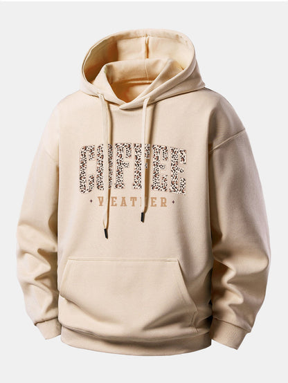 Relaxed Fit Hoodie with Leopard Coffee Weather Print