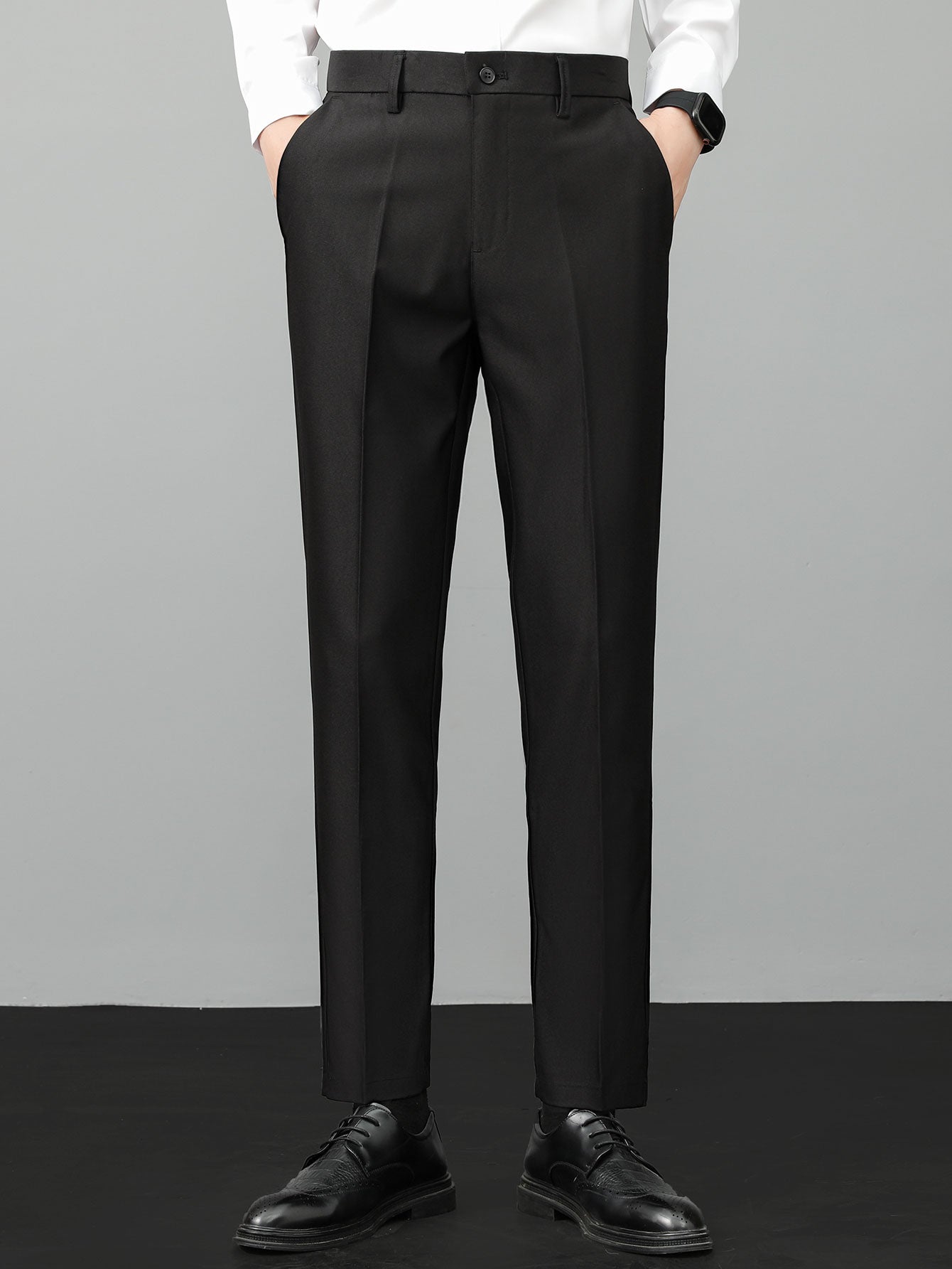 Textured Knit Polo with Contrast Trim & Slim Fit Tapered Trousers