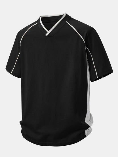 V-Neck Raglan T-Shirt with Contrast Piping