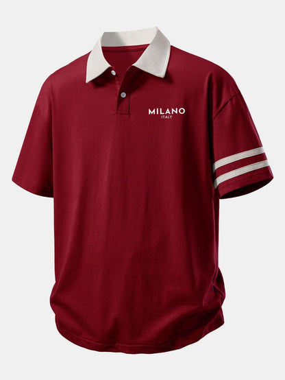 Relaxed Fit Milano Print Polo Shirt with Contrast Collar
