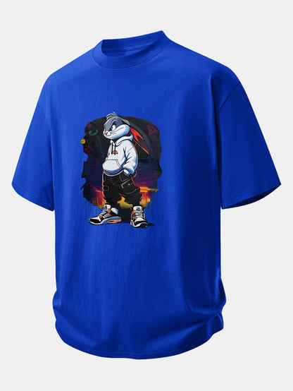 Casual Cartoon Rabbit Graphic Cotton Tee