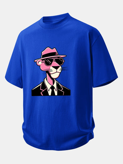 Comfortable Pink Panther Graphic Cotton T-Shirt for Gentlemen