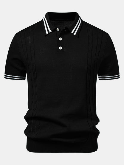 Twisted Jacquard Knit Polo with Contrast Trim & Slim Fit Tapered Trousers