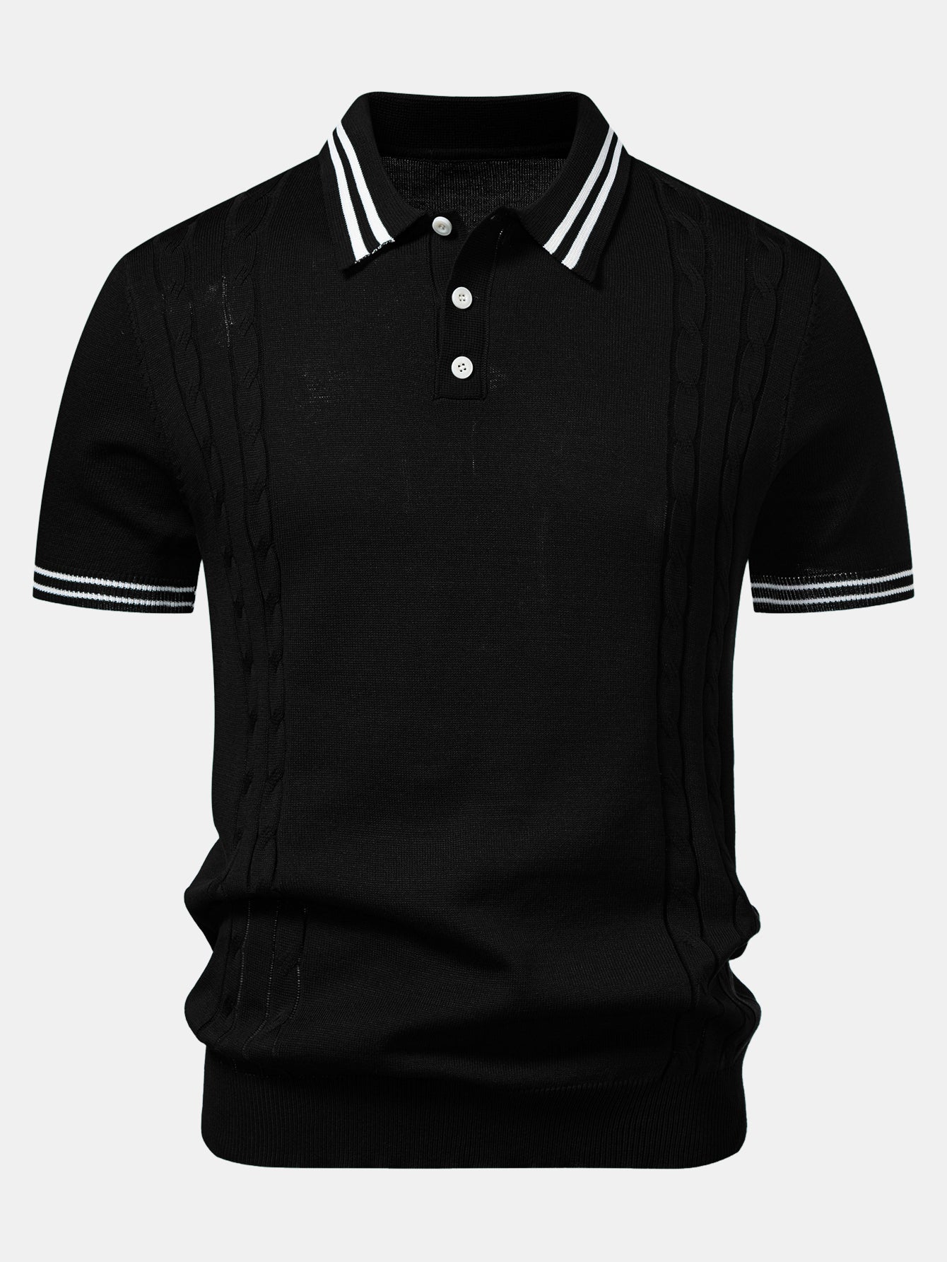 Twisted Jacquard Knit Polo with Contrast Trim