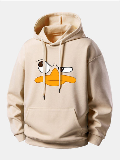 Relaxed Fit Hoodie with Emoji Duck Design