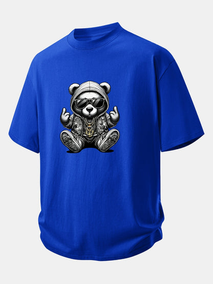 Comfortable Hip Hop Bear Graphic Cotton Tee