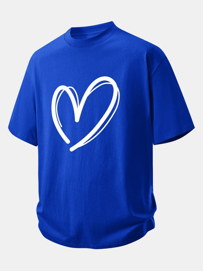 Comfortable Heart Print Cotton Tee