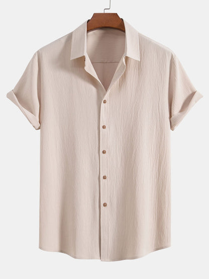 Textured Crinkle Button-Up Shirt with Straight-Leg Trousers