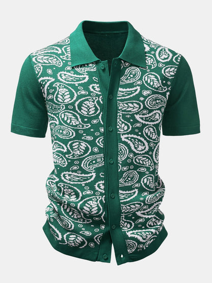 Paisley Knit Button-Up Shirt and Matching Knit Shorts
