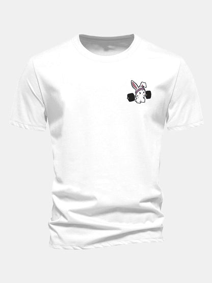 Classic Fit Cotton T-Shirt with Fitness Rabbit Print