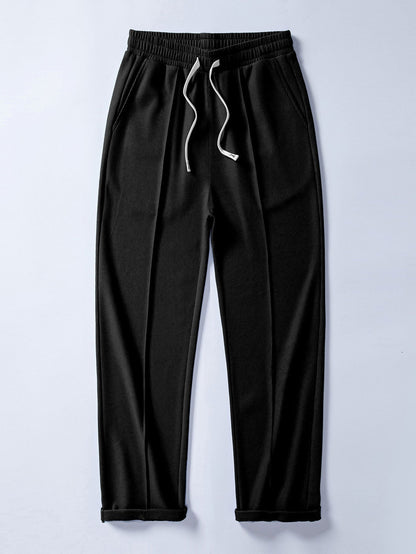 Comfortable 2-in-1 Notched Collar Waffle T-Shirt & Pleated Waffle Straight Leg Pants