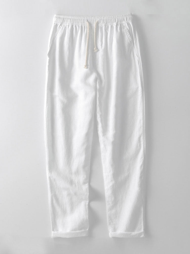Geometric Jacquard Button-Up Shirt with Straight-Leg Linen Trousers