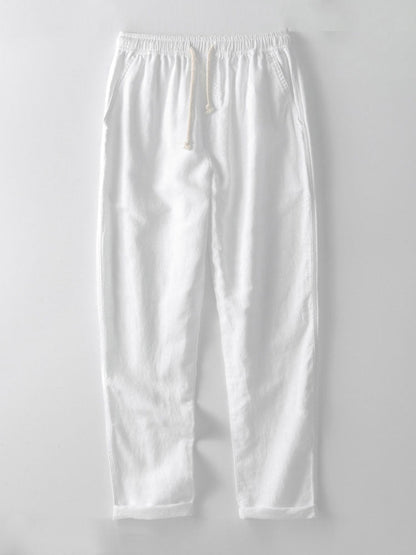 Geometric Jacquard Button-Up Shirt with Straight-Leg Linen Trousers