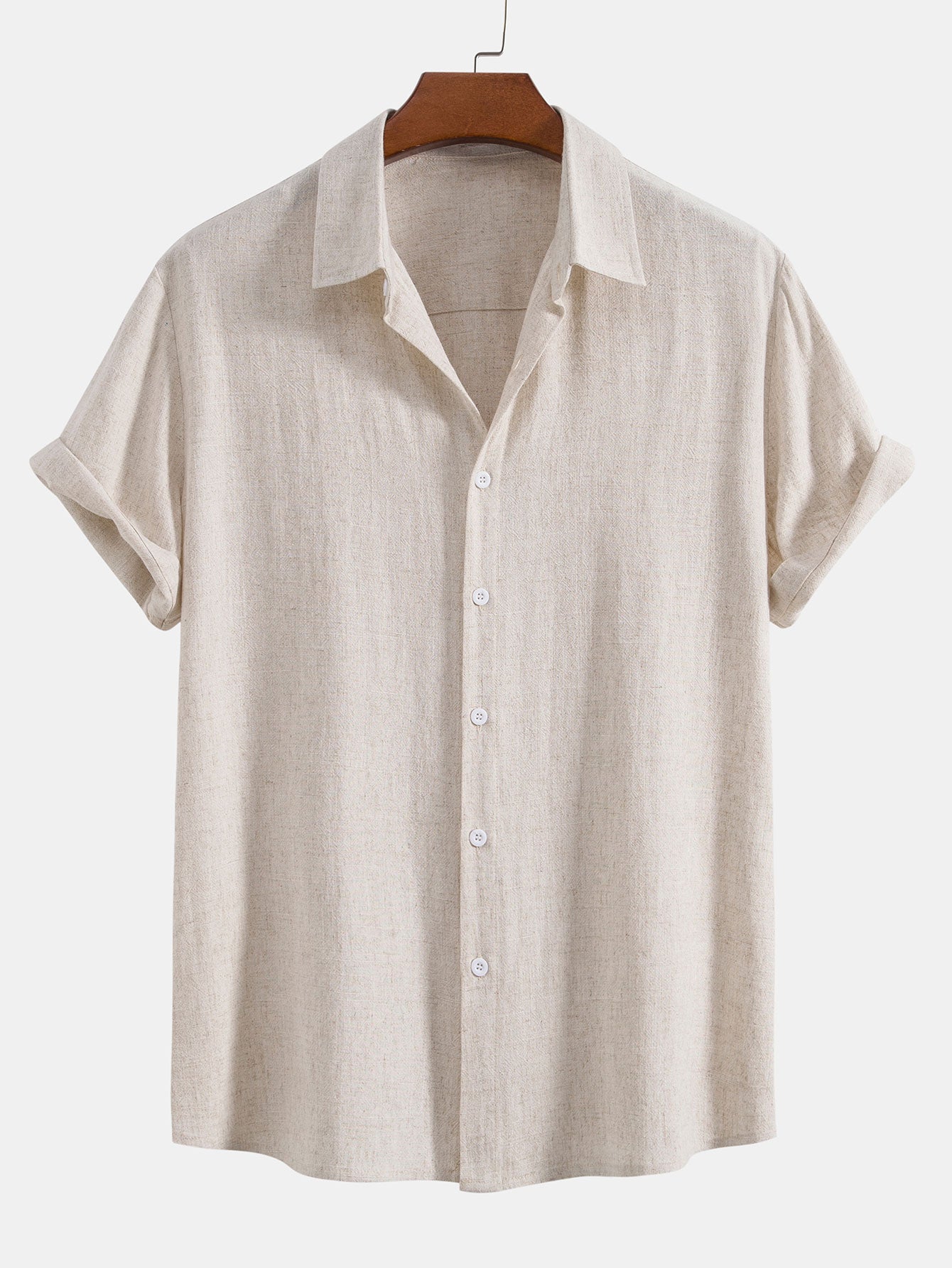 Linen-Rayon Blend Button-Up Shirt with Striped Straight-Leg Linen Pants