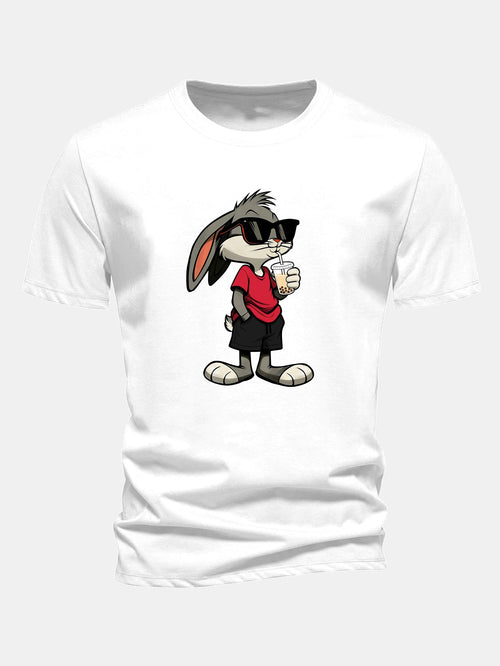 Classic Fit Cotton T-Shirt with Cartoon Rabbit Design