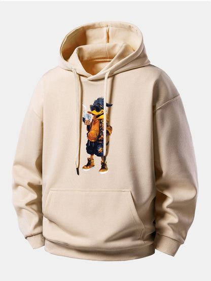 Relaxed Fit Hoodie with Cartoon Duck Design