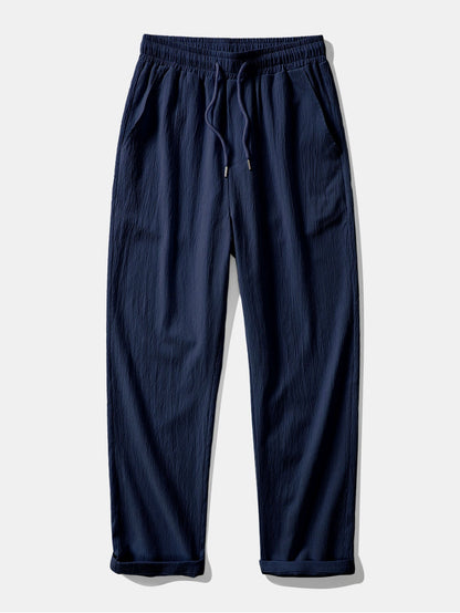Textured Crinkle Button-Up Shirt with Straight-Leg Trousers
