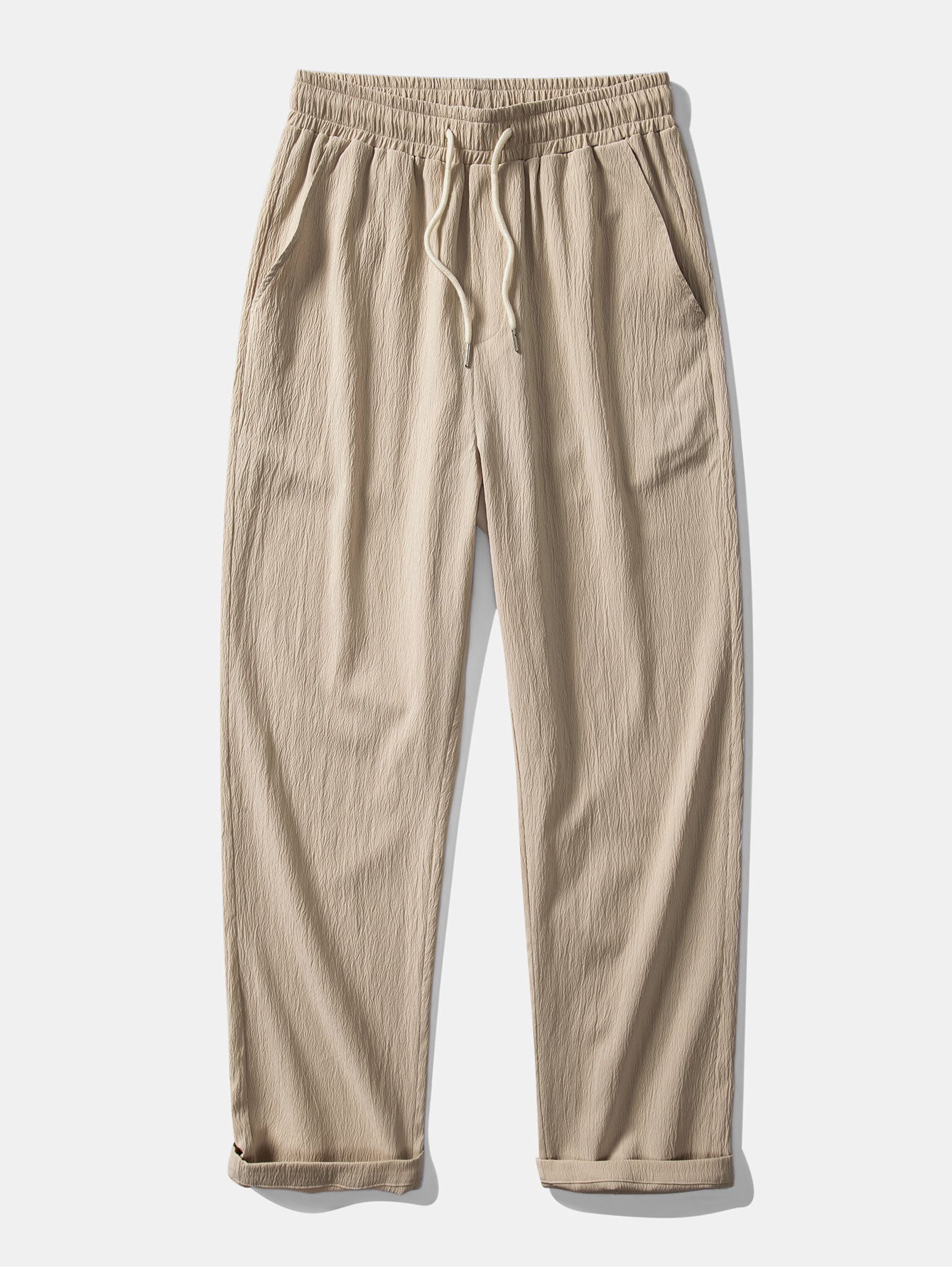 Textured Crinkle Button-Up Shirt with Straight-Leg Trousers