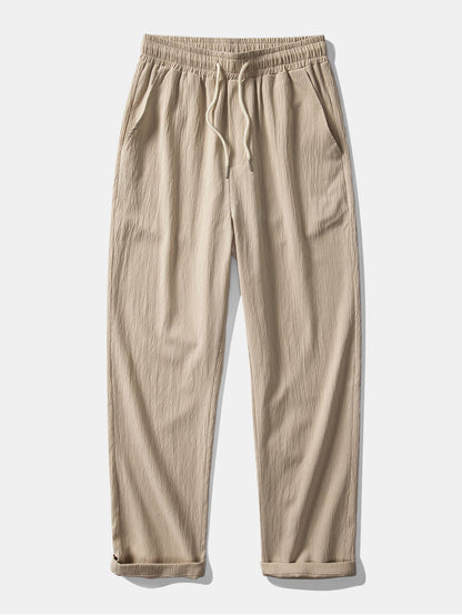 Textured Crinkle Button-Up Shirt with Straight-Leg Trousers