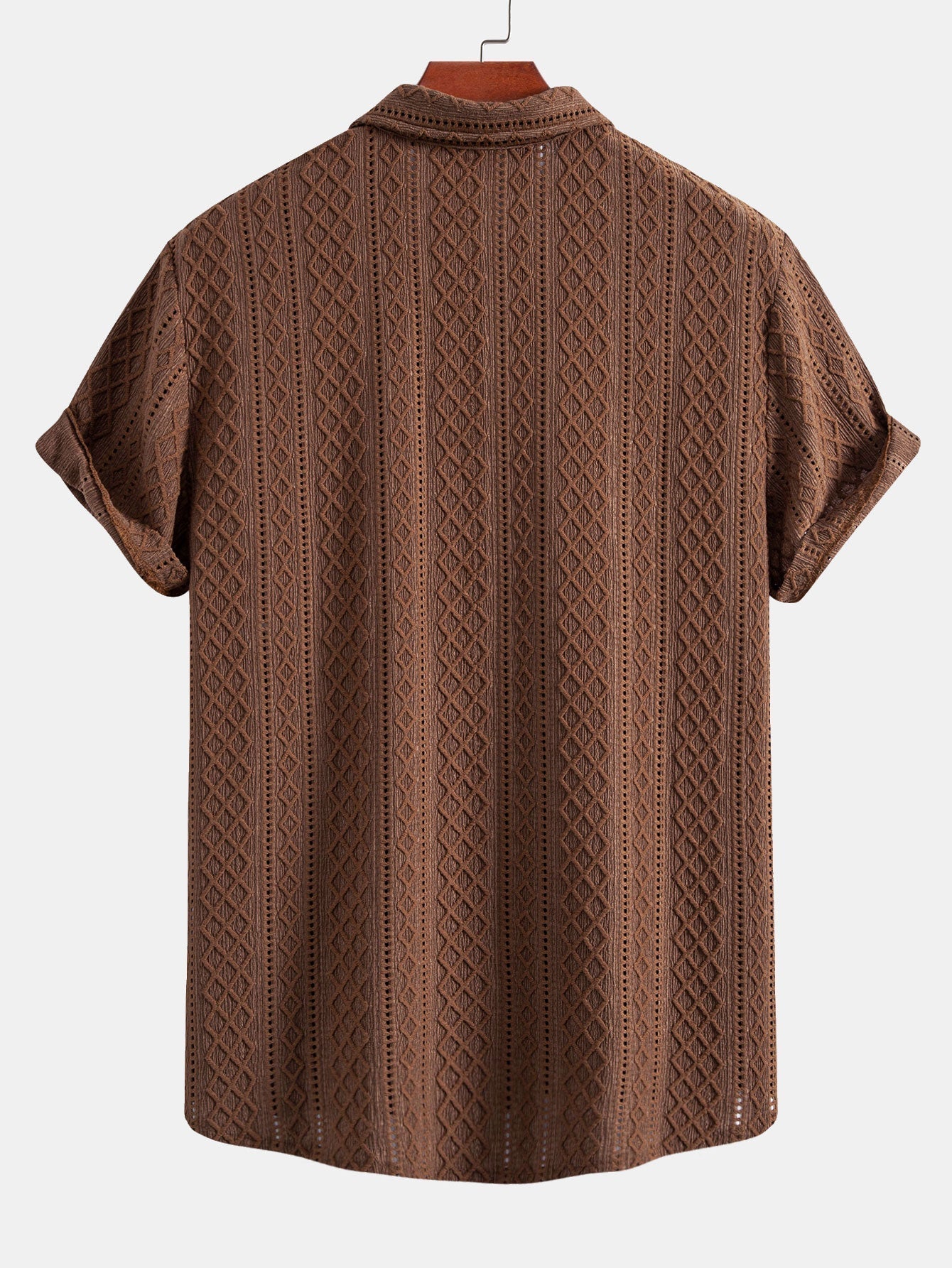 Jacquard Rhombus Button-Up Shirt & Crinkle Textured 5" Drawstring Shorts