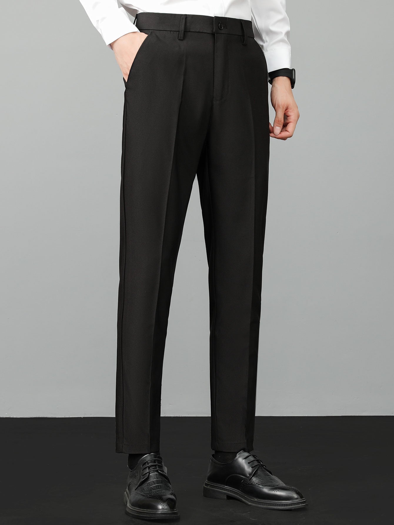 Textured Knit Polo with Contrast Trim & Slim Fit Tapered Trousers