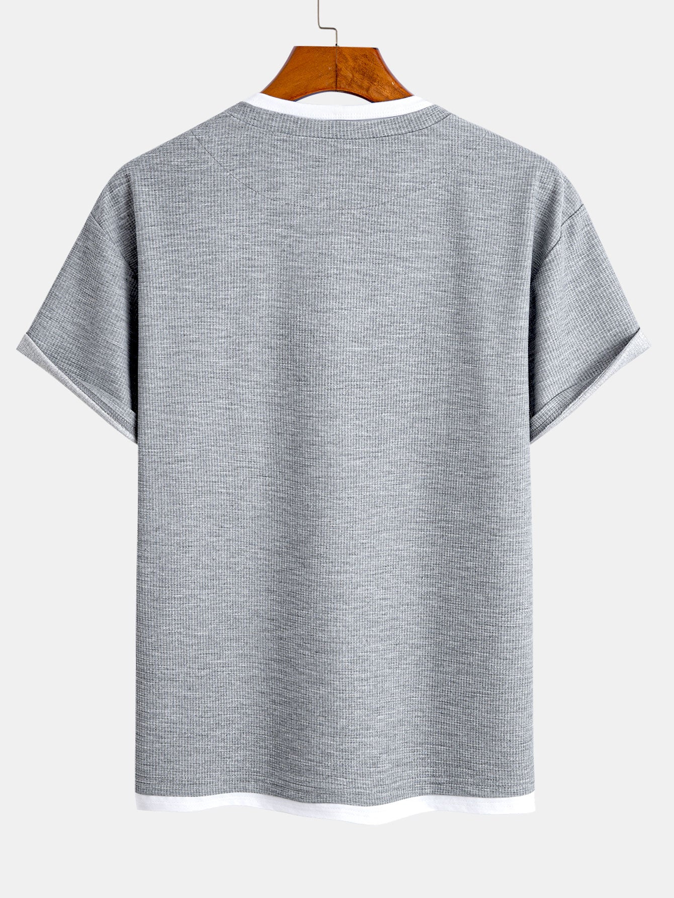 Comfortable 2-in-1 Notched Collar Waffle T-Shirt & Pleated Waffle Straight Leg Pants