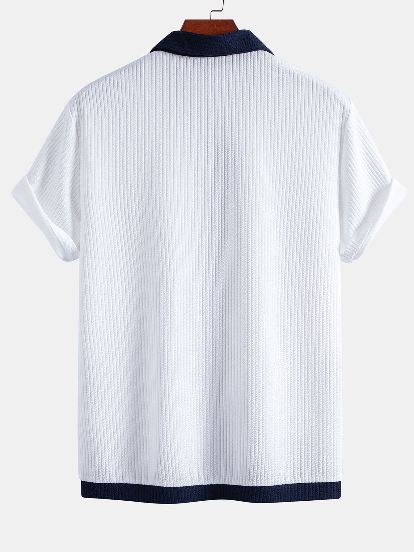 Two-Tone Ribbed Button-Up Shirt