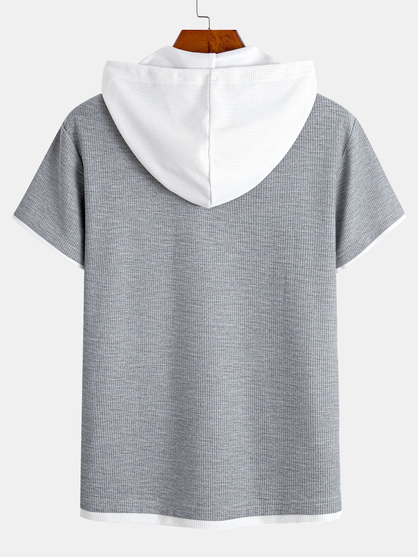 Two-Tone Button-Up Waffle Knit Hooded Tee
