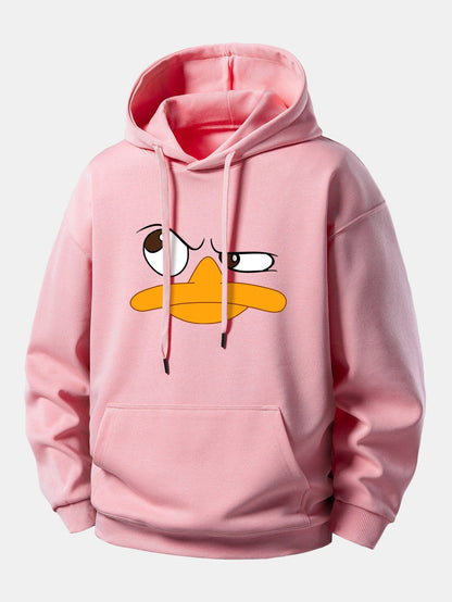 Relaxed Fit Hoodie with Emoji Duck Design