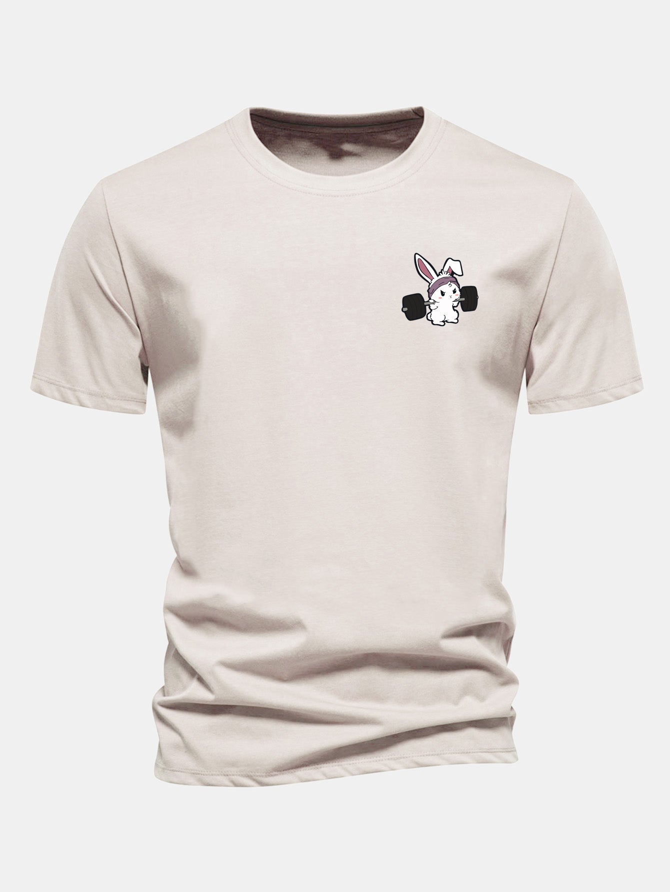 Classic Fit Cotton T-Shirt with Fitness Rabbit Print