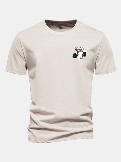 Classic Fit Cotton T-Shirt with Fitness Rabbit Print