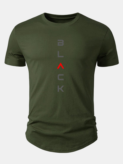 Black Graphic Cotton T-Shirt with Arc Hem