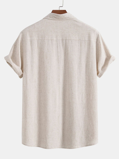 Linen-Rayon Blend Button-Up Shirt with Striped Straight-Leg Linen Pants