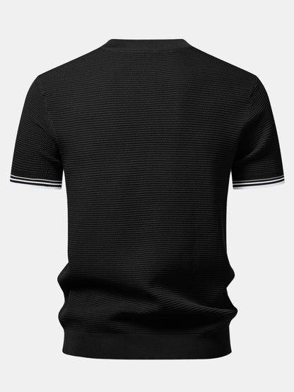 Ribbed Knit T-Shirt with Contrast Stripe Trim