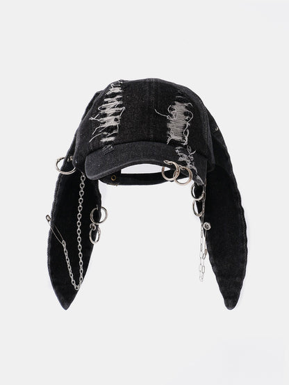 Distressed Rabbit Ear Baseball Cap in Punk Street Hip Hop Style
