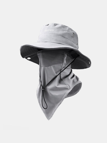 Foldable Wide-Brim Sun Hat with Breathable Mesh Face Mask for Outdoor Use