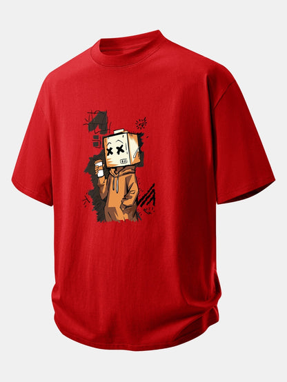 Comfortable Cartoon Box Head Graphic Cotton T-Shirt
