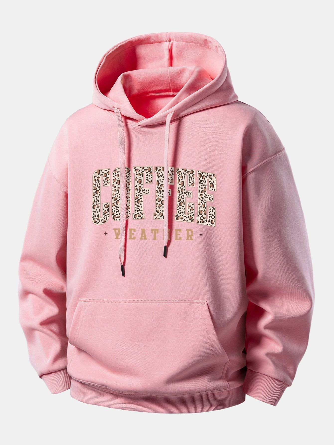 Relaxed Fit Hoodie with Leopard Coffee Weather Print