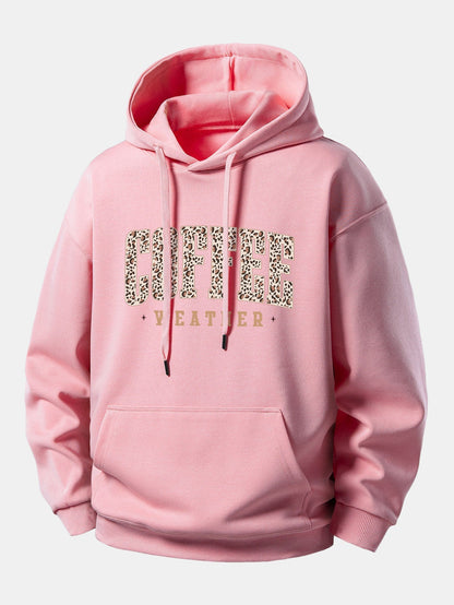 Relaxed Fit Hoodie with Leopard Coffee Weather Print