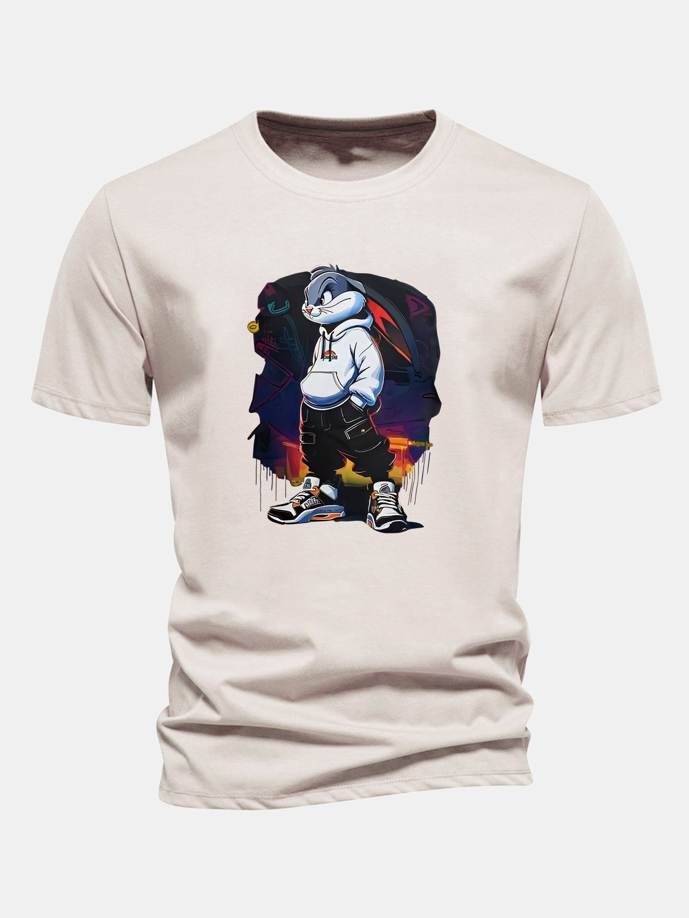 Classic Fit Cotton T-Shirt with Cartoon Rabbit Design