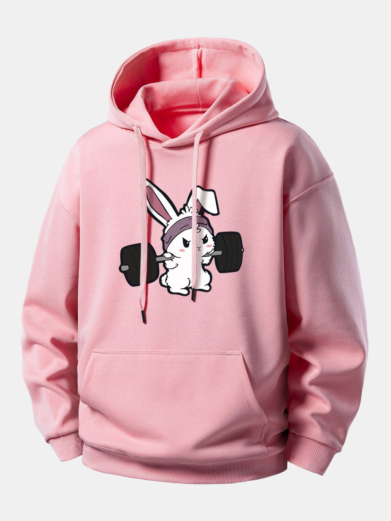 Relaxed Fit Hoodie with Fitness Rabbit Print