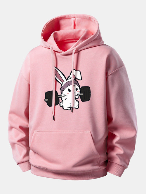 Relaxed Fit Hoodie with Fitness Rabbit Print