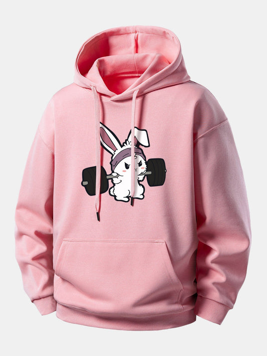Relaxed Fit Hoodie with Fitness Rabbit Print